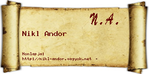 Nikl Andor névjegykártya
